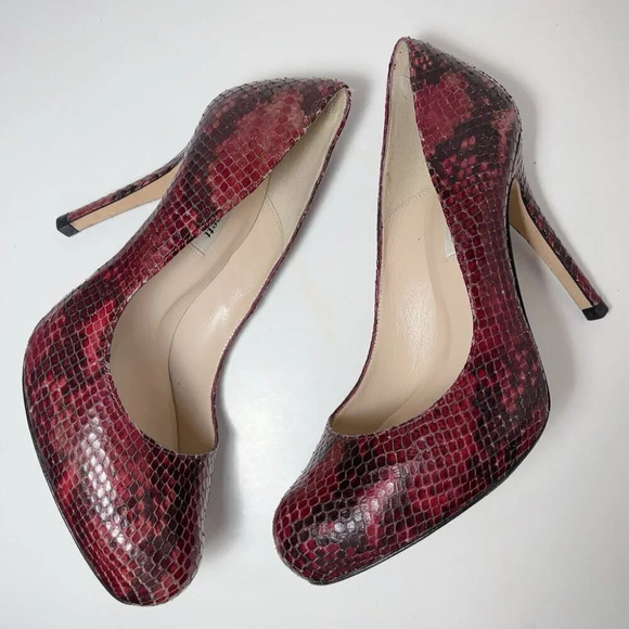 L.K. Bennett Womens 37.5 Snakeskin Maroon Heel Pump Shoes - Picture 7 of 15